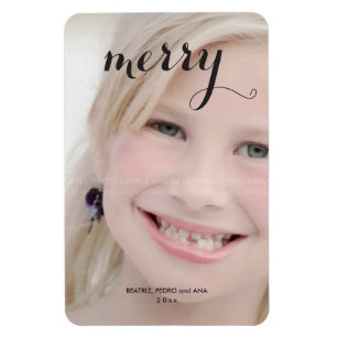 Merry Holiday Photo Simple Christmas Script Black Magnet