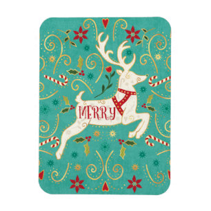 Merry Holiday Teal Reindeer Magnet