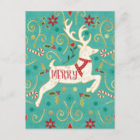 Merry Holiday Teal Reindeer