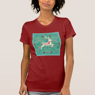 Merry Holiday Teal Reindeer T-Shirt
