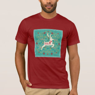 Merry Holiday Teal Reindeer T-Shirt