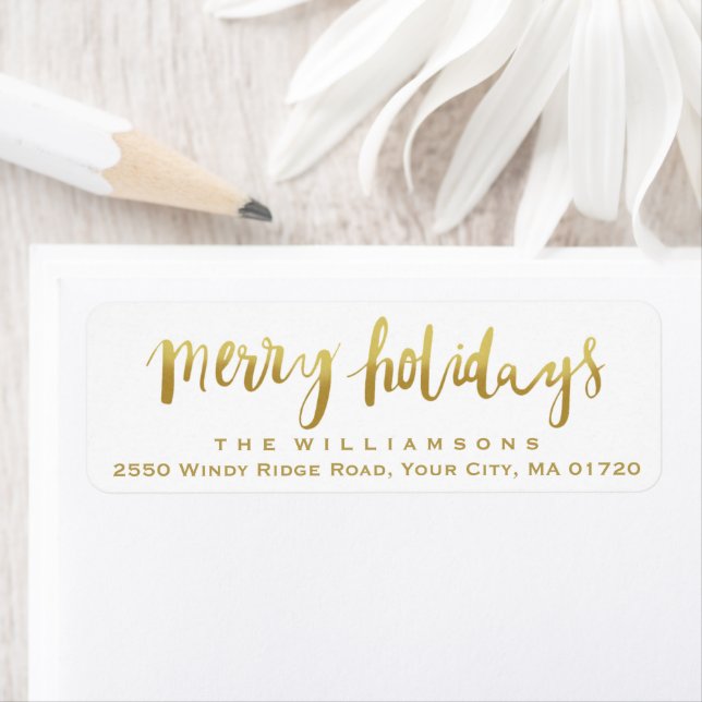 Merry Holidays Elegant Gold Script Custom White (Insitu)