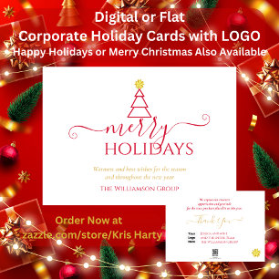 Merry Holidays  Simple Tree CorporateBusiness Logo Holiday Card