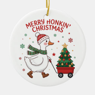 Merry Honkin Christmas Funny Duck Goose Funny Ceramic Tree Decoration