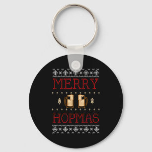 Merry Hopmas Funny Beer Ugly Christmas Key Ring