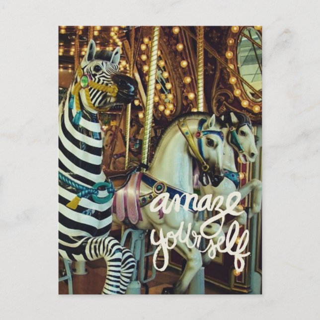 Merry Horse and Zebra Amaze Yourself Inspirational Holiday Postcard (Front)