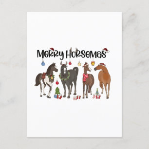 Merry Horsemas Horse Flower Christmas Equine Announcement Postcard