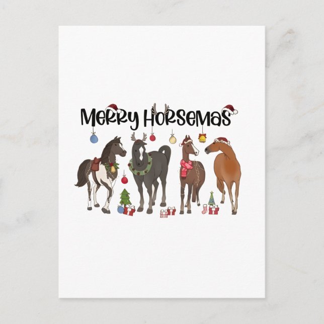 Merry Horsemas Horse Flower Christmas Equine Announcement Postcard (Front)