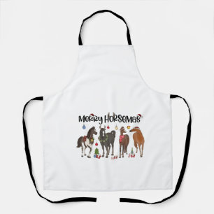 Merry Horsemas Horse Flower Christmas Equine Apron