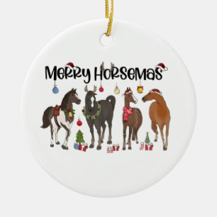 Merry Horsemas Horse Flower Christmas Equine Ceramic Tree Decoration