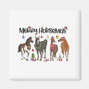 Merry Horsemas Horse Flower Christmas Equine Magnet