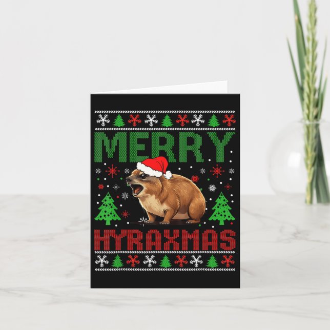 Merry Hyraxmas Vintage Hyrax Ugly Christmas Sweate Card (Front)