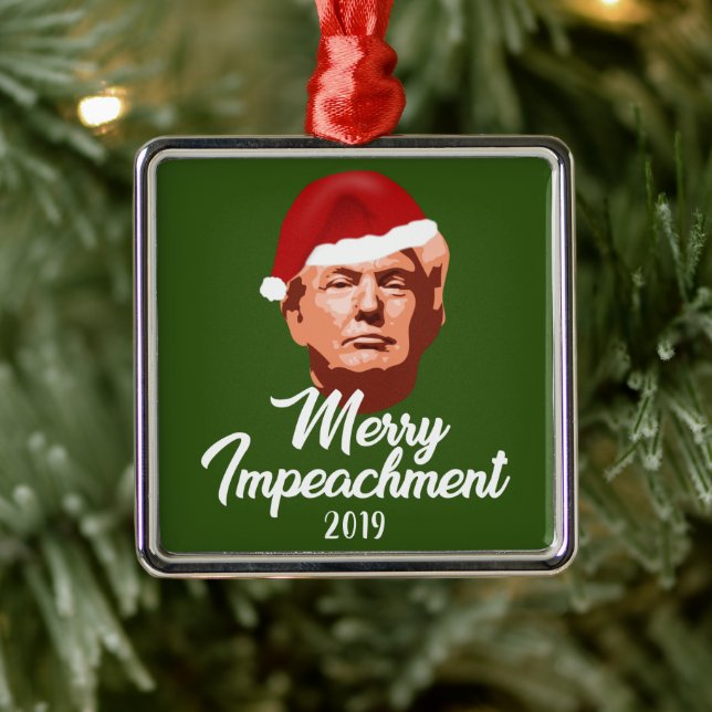 MERRY IMPEACHMENT 2019 TRUMP SANTA HAT METAL TREE DECORATION (Tree)
