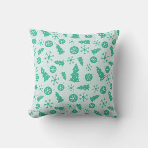Merry in Turquoise Christmas Trees and Ornaments Cushion