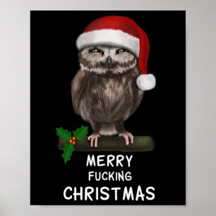 Merry Ing Christmas Owl (d010-0514a) Poster