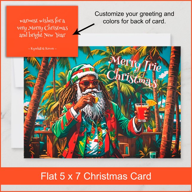 Merry Irie Reggae Santa Holiday Christmas Card (Customize your greeting and chose any color you like for the back of the card. )