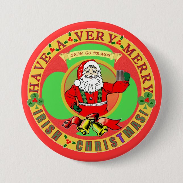Merry Irish Christmas Bufton 7.5 Cm Round Badge (Front)