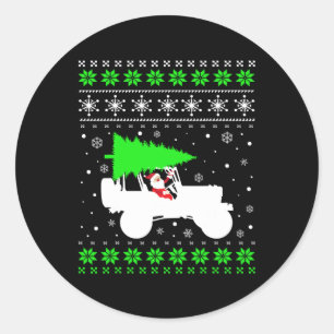 Merry Jeepmas Christmas Tree Santa Funny Ugly Swea Classic Round Sticker