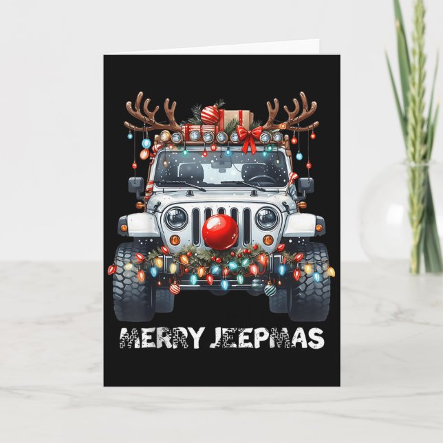 Merry Jeepmas Ugly Light Reindeer Christmas  Card (Front)
