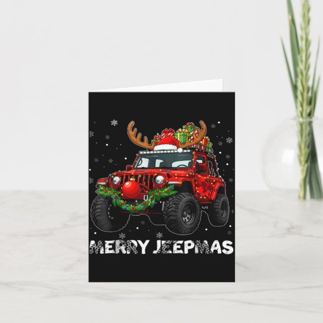 Merry Jeepmas Ugly Light Reindeer Christmas  Card (Front)