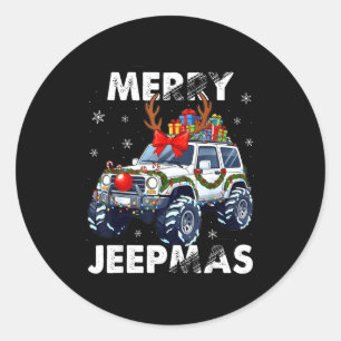 Merry Jeepmas Ugly Light Reindeer Christmas  Classic Round Sticker