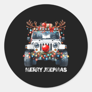 Merry Jeepmas Ugly Light Reindeer Christmas  Classic Round Sticker
