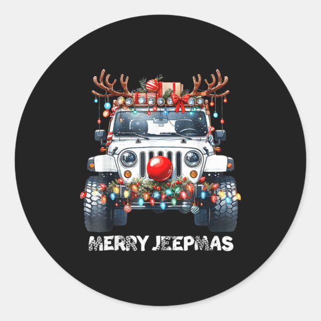 Merry Jeepmas Ugly Light Reindeer Christmas  Classic Round Sticker (Front)