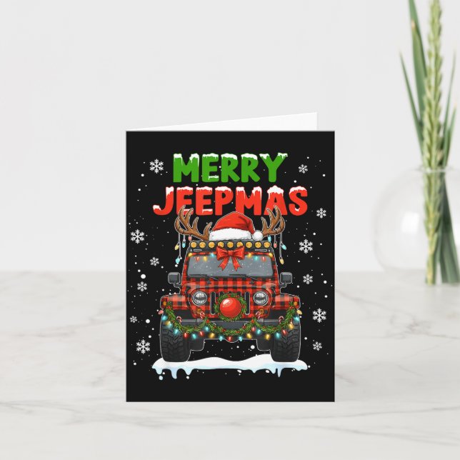 Merry Jeepmas Ugly Light Reindeer Christmas Funny  Card (Front)