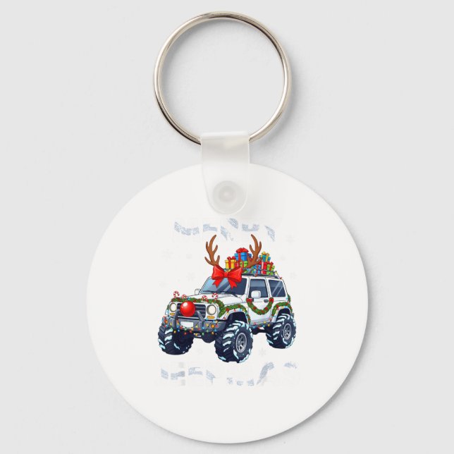 Merry Jeepmas Ugly Light Reindeer Christmas Funny  Key Ring (Front)
