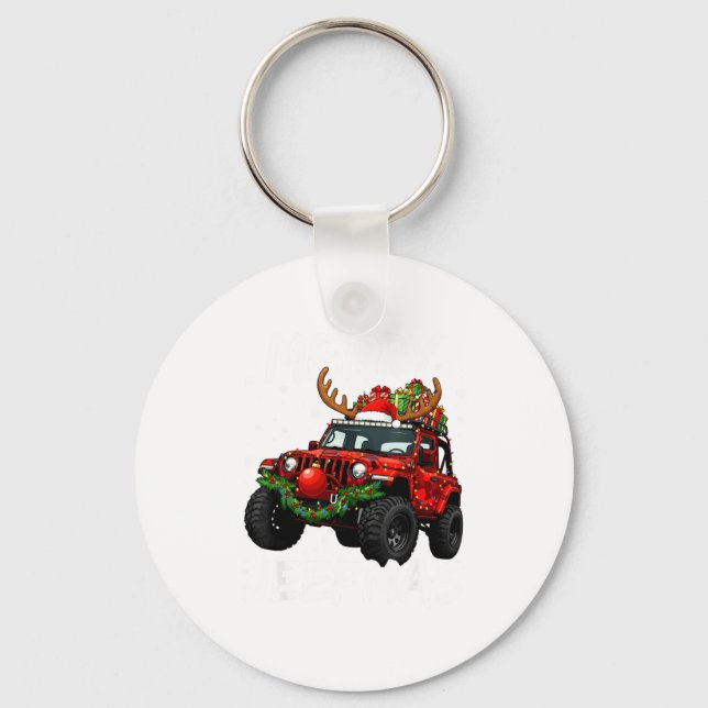 Merry Jeepmas Ugly Light Reindeer Christmas Funny  Key Ring (Front)