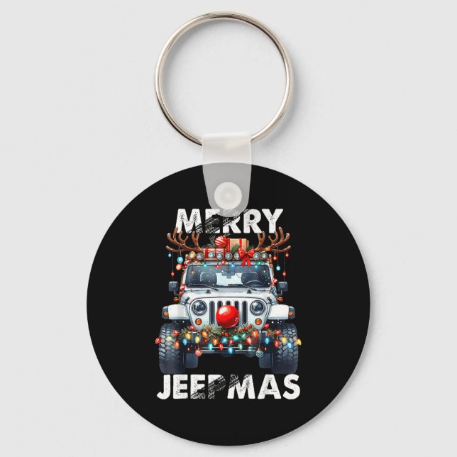 Merry Jeepmas Ugly Light Reindeer Christmas  Key Ring (Front)
