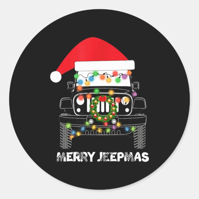 Merry Jeepmas Ugly Light Reindeer Christmas Long S Classic Round Sticker (Front)
