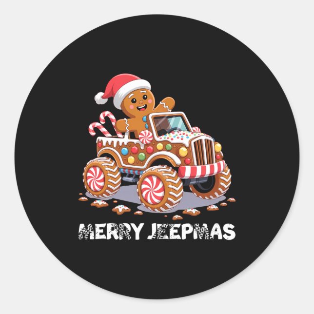 Merry Jeepmas Ugly Light Reindeer Christmas Long S Classic Round Sticker (Front)