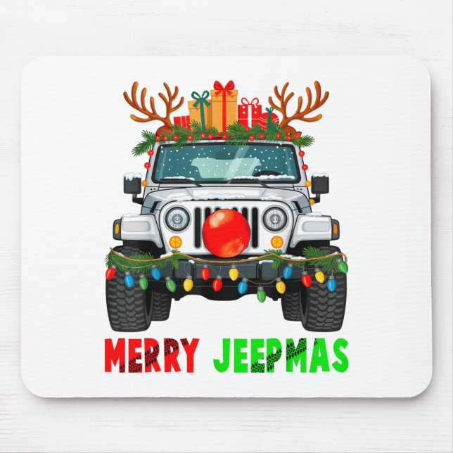 Merry Jeepmas Ugly Light Reindeer Christmas  Mouse Mat (Front)