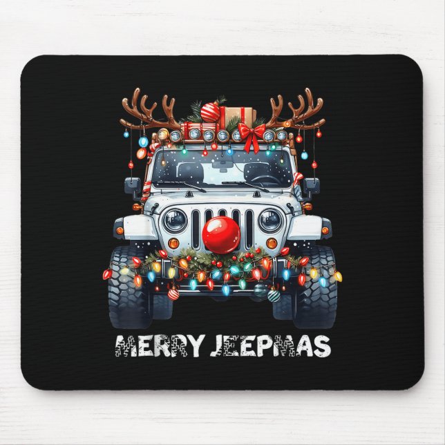 Merry Jeepmas Ugly Light Reindeer Christmas  Mouse Mat (Front)