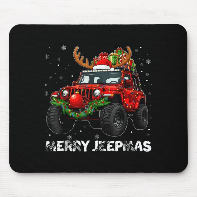 Merry Jeepmas Ugly Light Reindeer Christmas  Mouse Mat (Front)