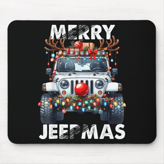Merry Jeepmas Ugly Light Reindeer Christmas  Mouse Mat (Front)