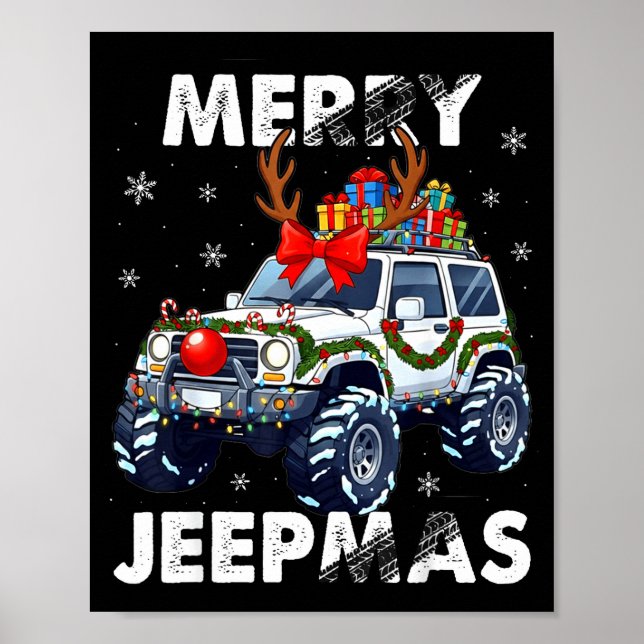 Merry Jeepmas Ugly Light Reindeer Christmas  Poster (Front)