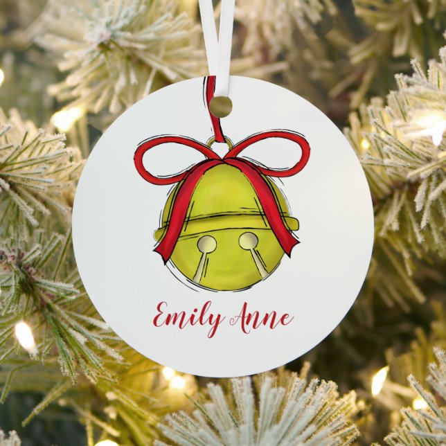 Merry jingle Bells Fun Photo Personalised  Metal Tree Decoration (Insitu)