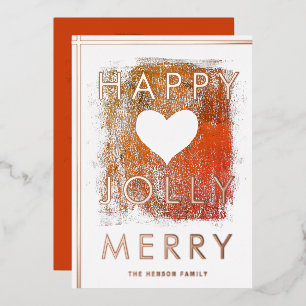 Merry Jolly Artistic Heart Painting Christmas Gold Foil Holiday Card