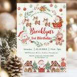 Merry & Jolly Christmas Birthday Santa Snowman Invitation<br><div class="desc">This adorable festive gender-neutral invitation features Santa Claus in his sleigh, reindeer, with a cheerful snowman and gingerbread man on either side. Perfect for a Christmas birthday celebration, 1st birthday party, or a Winter ONEderland theme. Customise with your party details easily and quickly. Simply click the "Edit Using Design Tool"...</div>