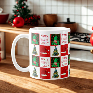 Merry Jolly Christmas Tree Santa Hat Family Photo Coffee Mug