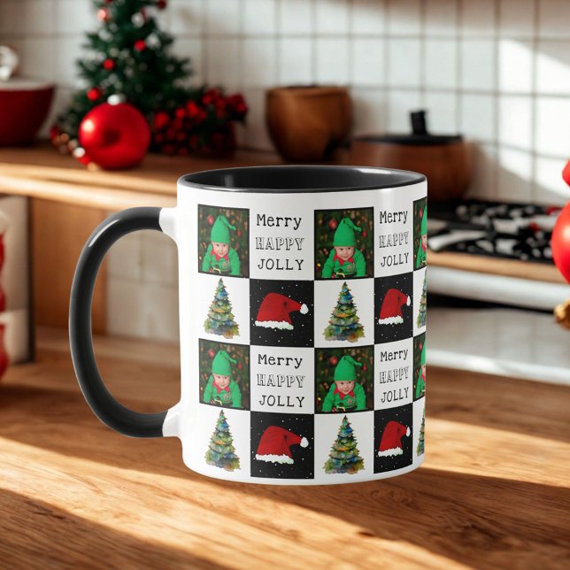 Merry Jolly Christmas Tree Santa Hat Family Photo Mug (Creator Uploaded)