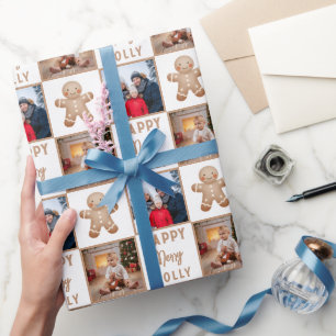Merry Jolly Gingerbread Family 2 Photo Christmas Wrapping Paper