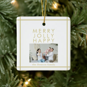 Merry Jolly Happy Family Photo Christmas Ceramic Ornament