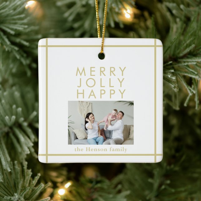 Merry Jolly Happy Family Photo Christmas  Ceramic Ornament (Tree)