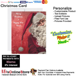 Merry Jolly Santa Claus Red White Christmas  Holiday Card