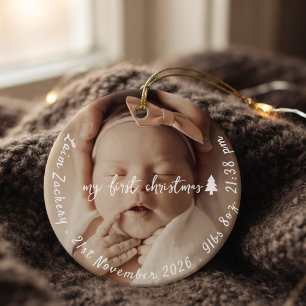 Merry & Joy Birth Stats Baby First Christmas  Ceramic Tree Decoration