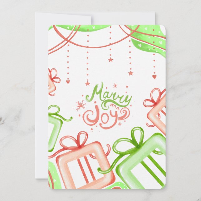 Merry Joy Christmas Greetings with Gifts Design Holiday Card (Front)