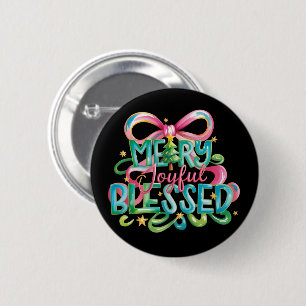 Merry Joyful Blessed Colourful Brushstroke Xmas Bo 6 Cm Round Badge